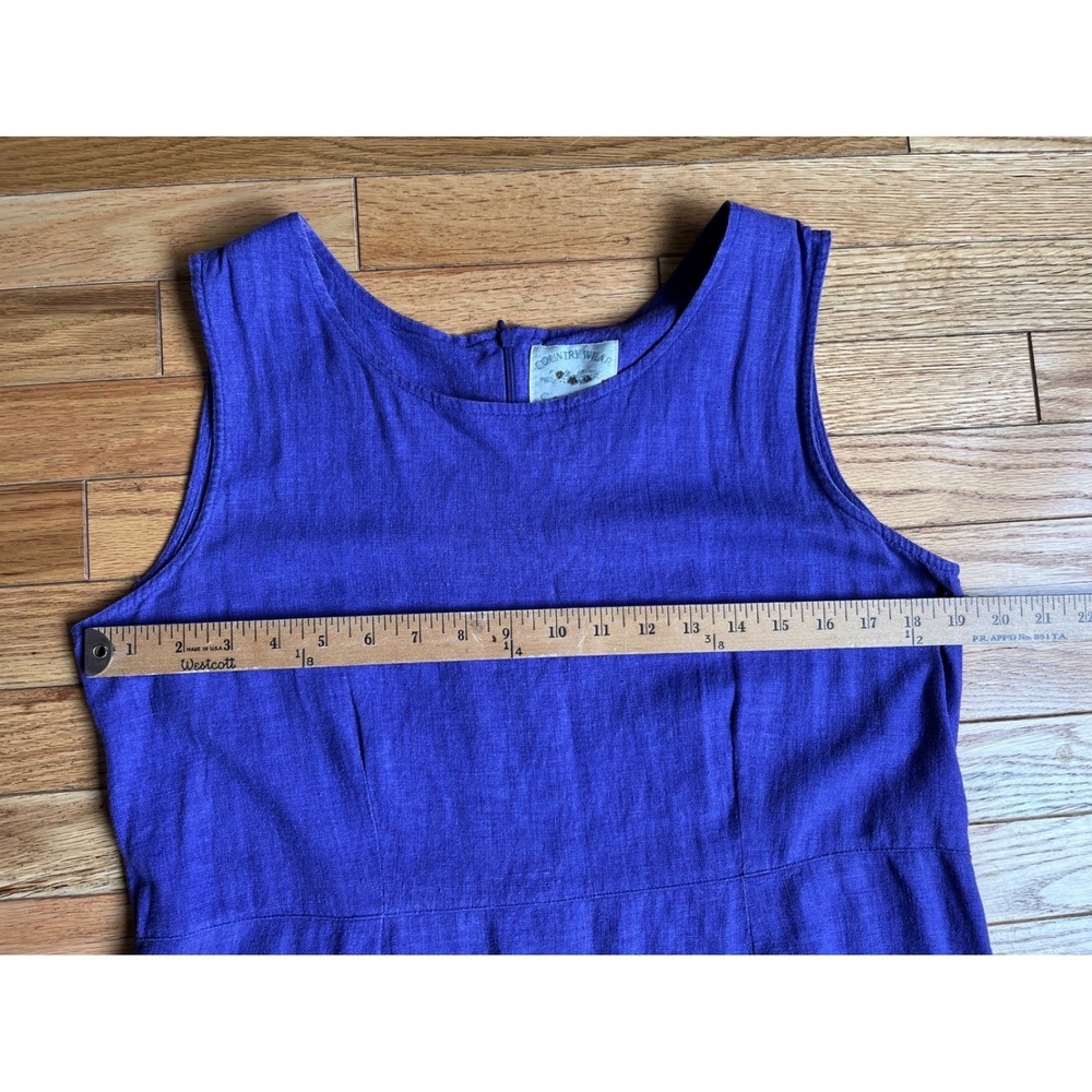 Vintage Country Wear Casuals Purple Linen Blend Embroidered Hem Sun Dress M - Picture 4 of 7